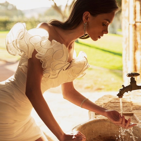 Allure evening size 6 puffy sleeves white mini dress - Picture 10 of 13